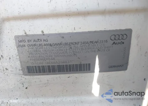 2006 Audi A4 2.0T from USA, damaged, VIN WAUAF78EX6A258831
